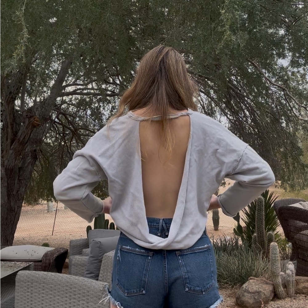 Free People Open Back Distressed Sweatshirt
